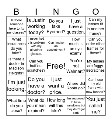 Things Customers Say Bingo Card