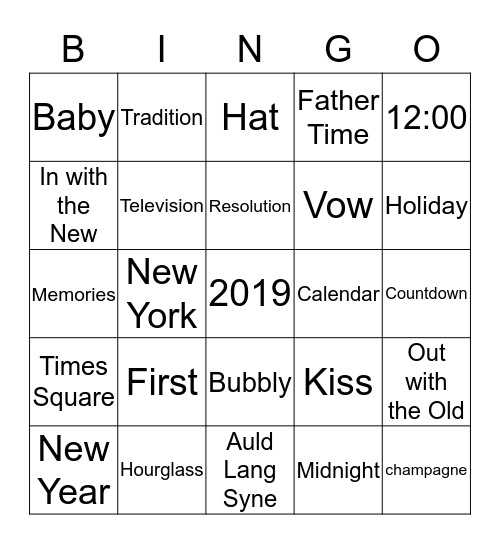 New Year Bingo  Bingo Card