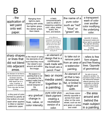 Watercolor/art Bingo Card