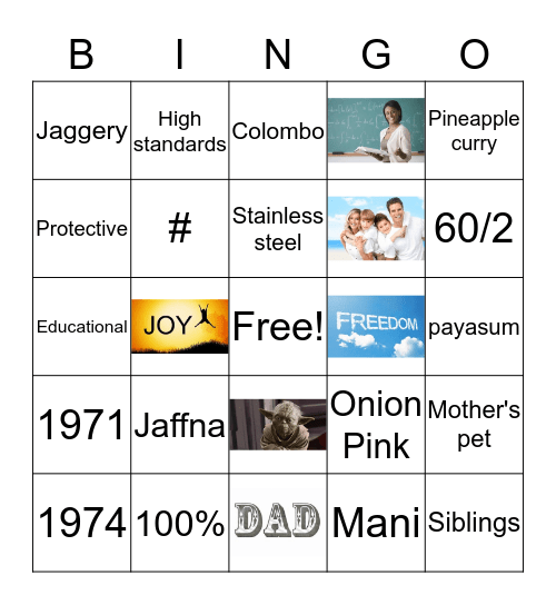 Mani Turns 75 Bingo Card