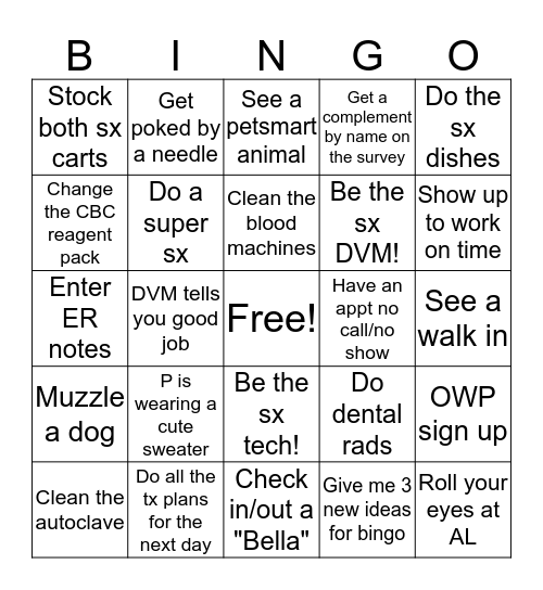 Vet Bingo 12/30/2018 Bingo Card