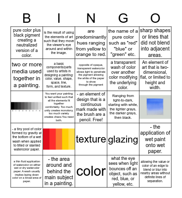 Watercolor/art Bingo Card