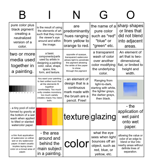 Watercolor/art Bingo Card