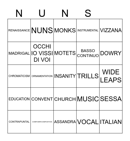 Music in Convents Bingo Card