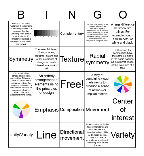 Drawing/Art Bingo Card