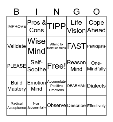 DBT Bingo  Bingo Card