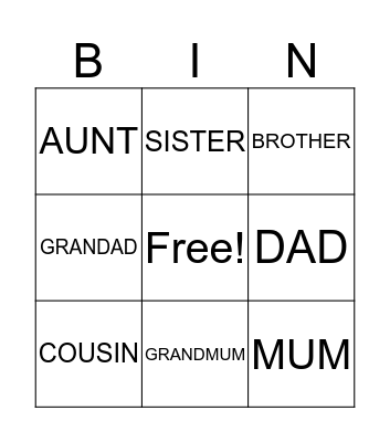 MY FAMILY Bingo Card