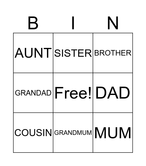 MY FAMILY Bingo Card