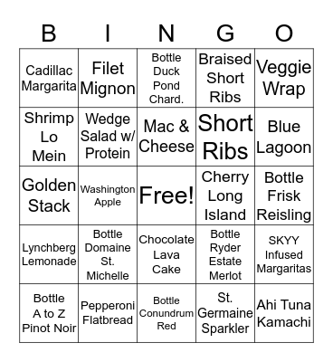 F&B Bingo $25 Gift Card (PM Servers) Bingo Card