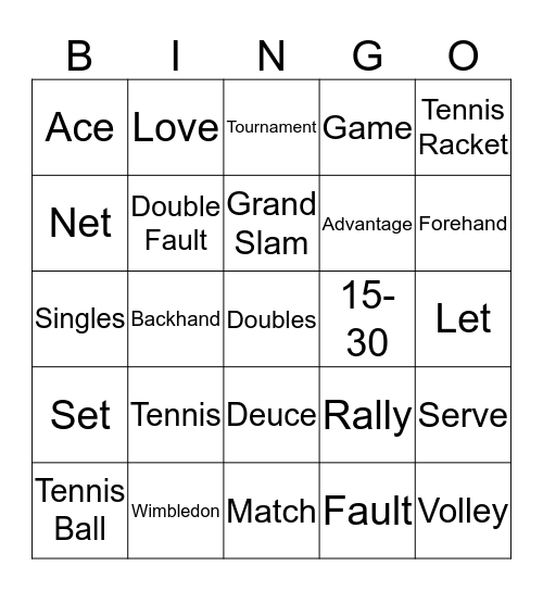 Tennis Bingo Card