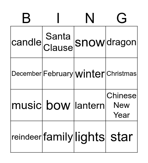 Winter Holiday BINGO Card