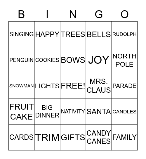 MERRY CHRISTMAS Bingo Card