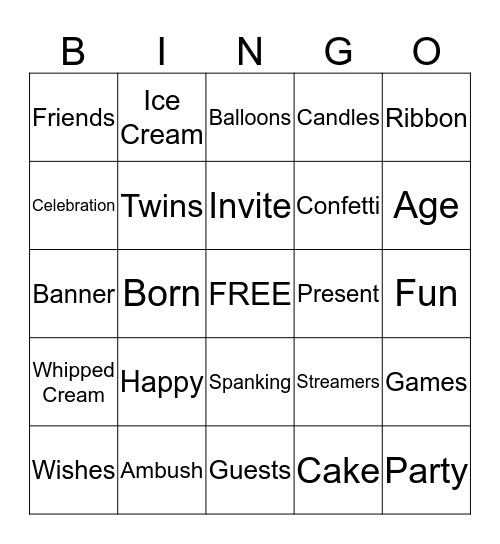 Birthday Bingo Card