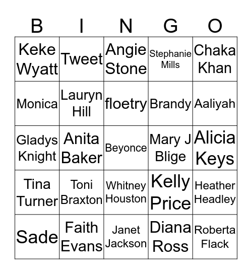 R&B Soul Bingo Card