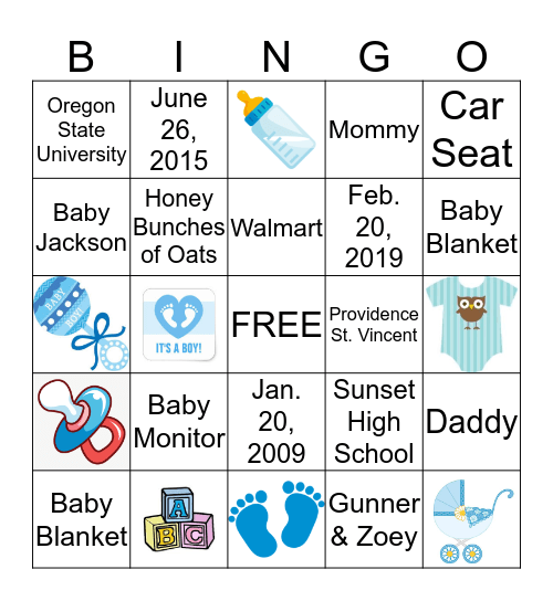 JESSICA’S BABY SHOWER  Bingo Card