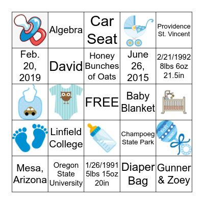 JESSICA’S BABY SHOWER BINGO Card