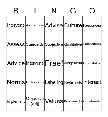 STARS: Module 4 Vocabulary Bingo Card