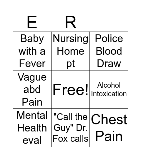 ER Bingo Card