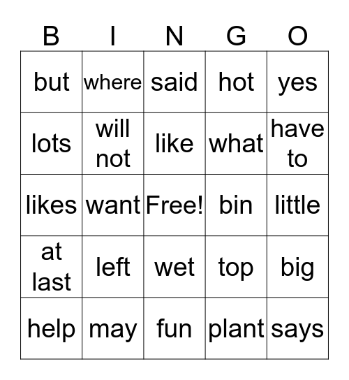 Sight words Bingo Card