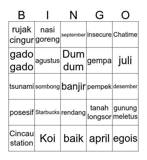 Untitled Bingo Card