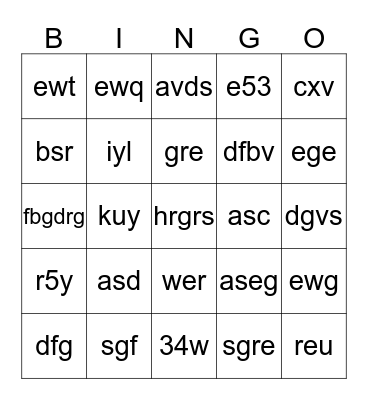 TEST Bingo Card