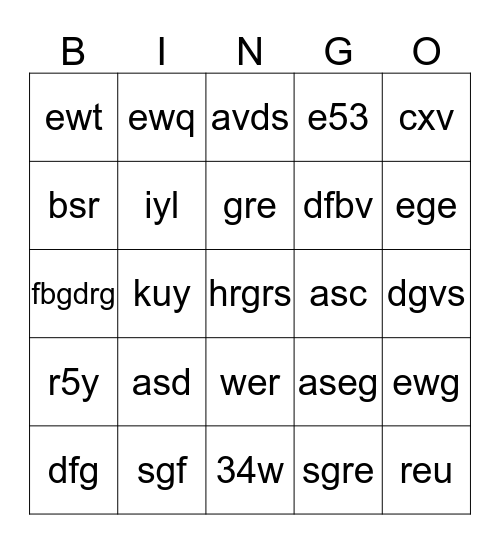 TEST Bingo Card