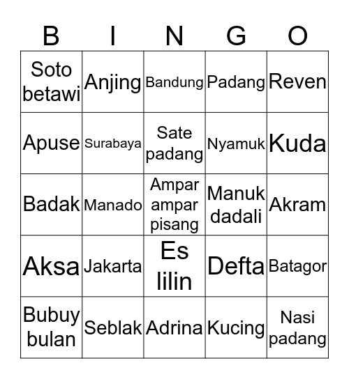 Bingo aksa Bingo Card