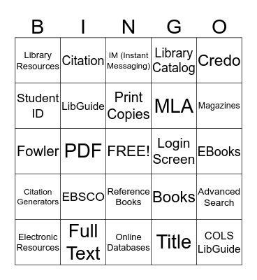 LIBRARY BINGO COLS Bingo Card