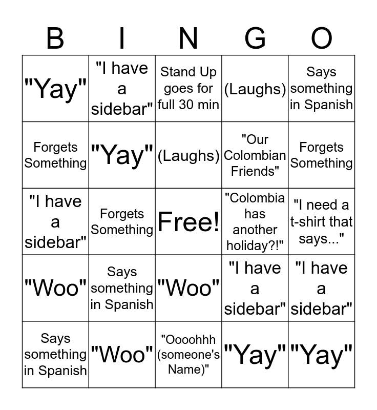 Stand Up Bingo Card