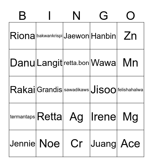R E T T A Bingo Card