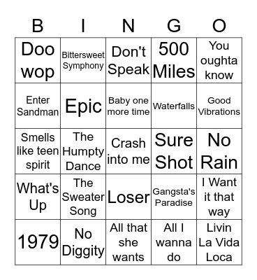 90s pop songs Bingo Card