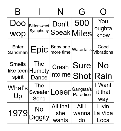 90s pop songs Bingo Card