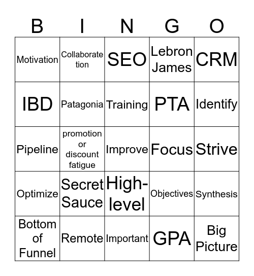 Rustic Summit 2019 Bingo Card