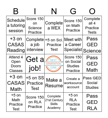 Next Generation Zone BINGO! Bingo Card