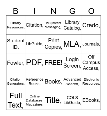 Library Bingo Card