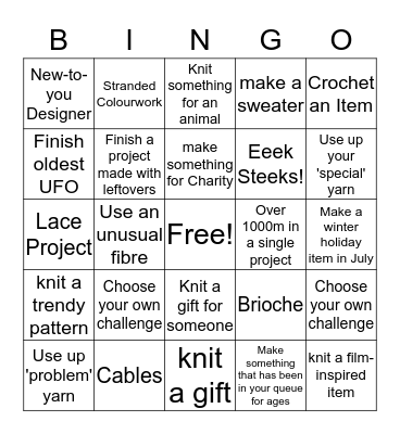 Knitter's Bingo Card