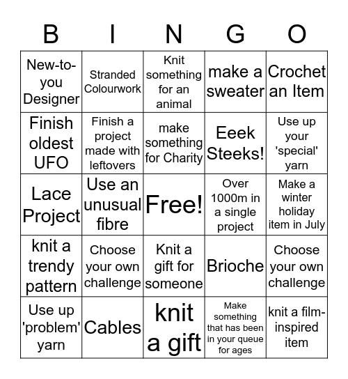 Knitter's Bingo Card