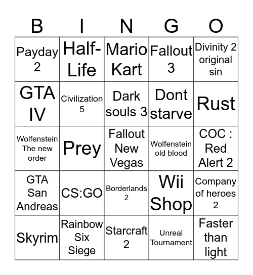 VIDEO GAME BINGO Card