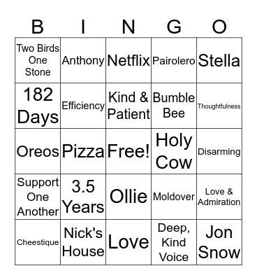 Bridal Bingo Card