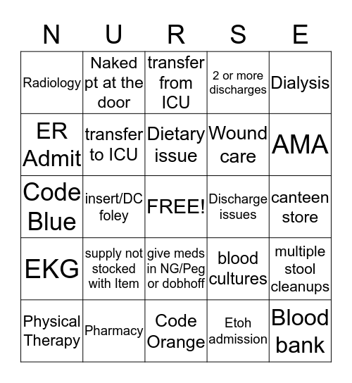 Hospital  Bingo Card