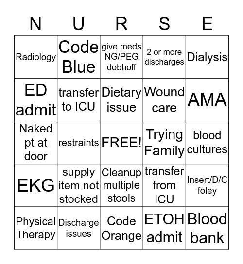 Hospital  Bingo Card
