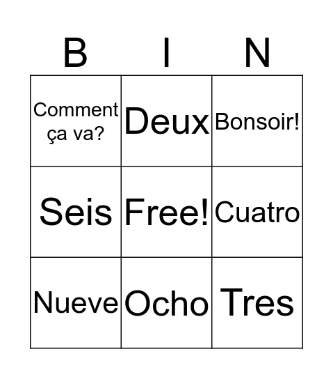Espagnol Bingo Card