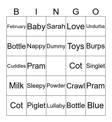 Sarah’s Baby Shower Bingo Card