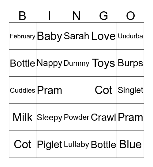 Sarah’s Baby Shower Bingo Card