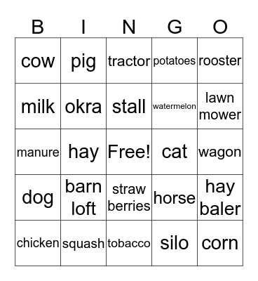 Around the Farm Bingo Card