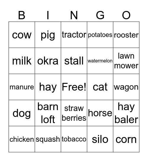 Around the Farm Bingo Card