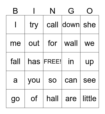 Sight Word Bingo (December) Bingo Card