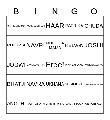 Wedding Bingo Card