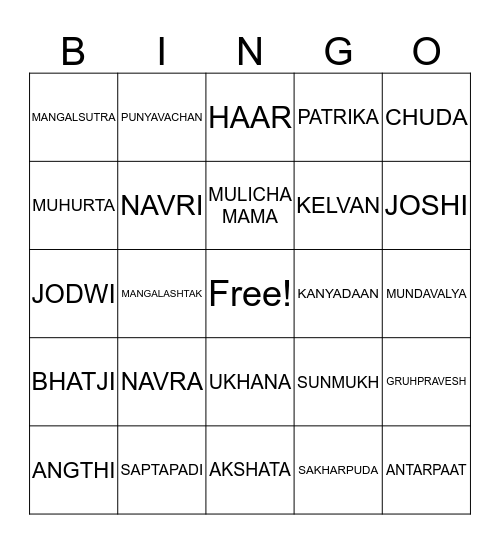 Wedding Bingo Card