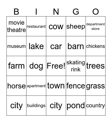 City and Country Bingo Card